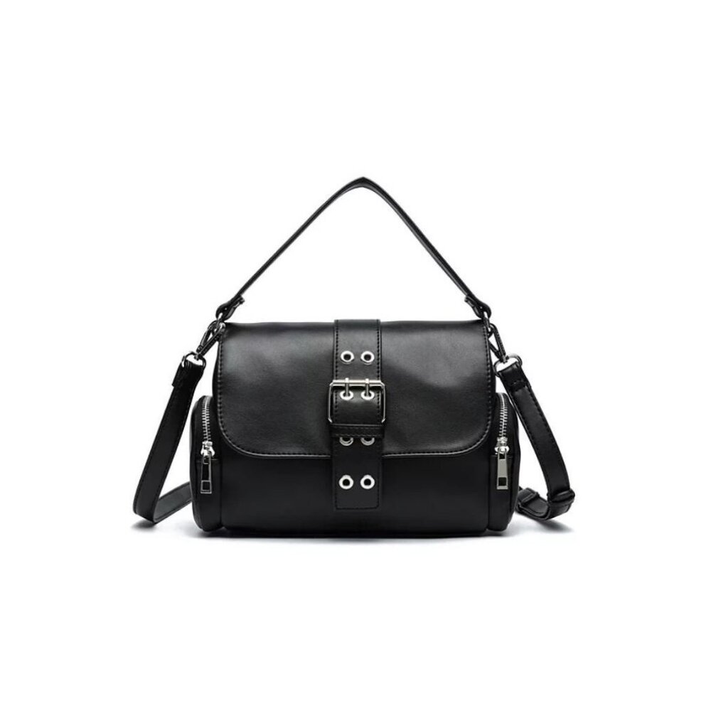 LIKE DREAMS Nomad utility buckle side pockets women's shoulder crossbody -BLACK